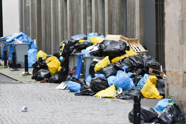 A pile of garbage on a street in Nantes, France, during strikes against raising the retirement age.